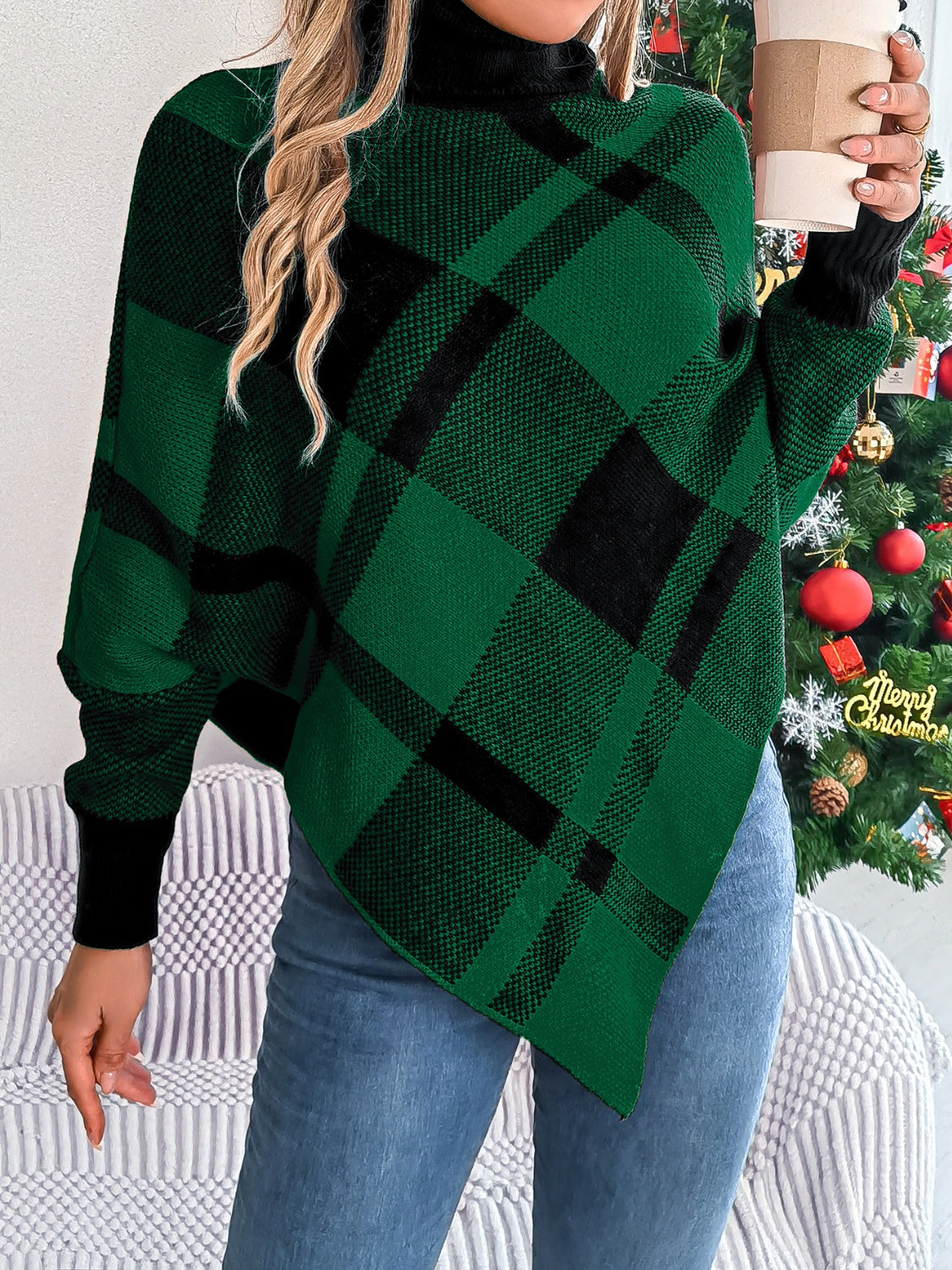 Plaid Turtleneck  Sweater