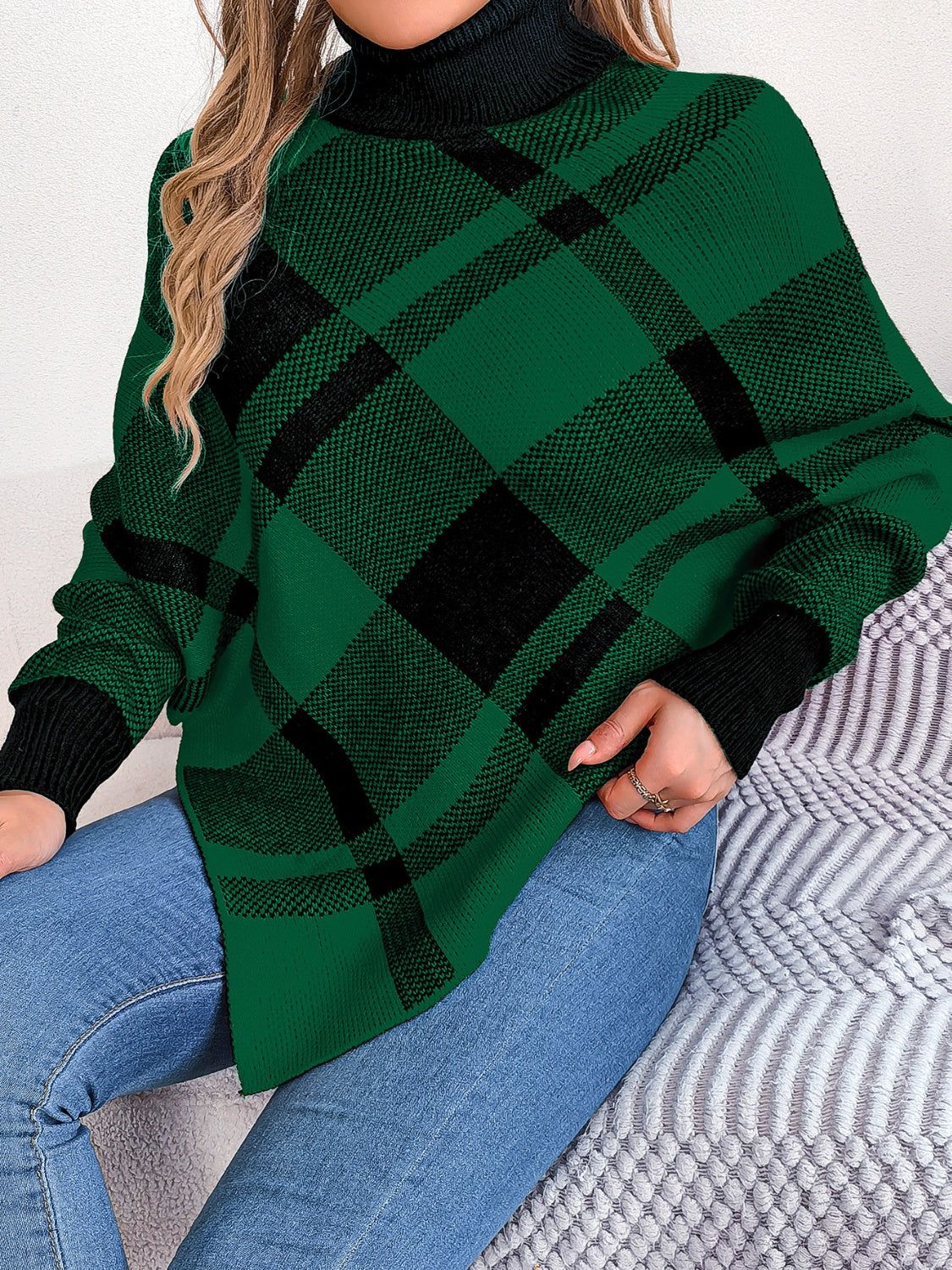 Plaid Turtleneck  Sweater