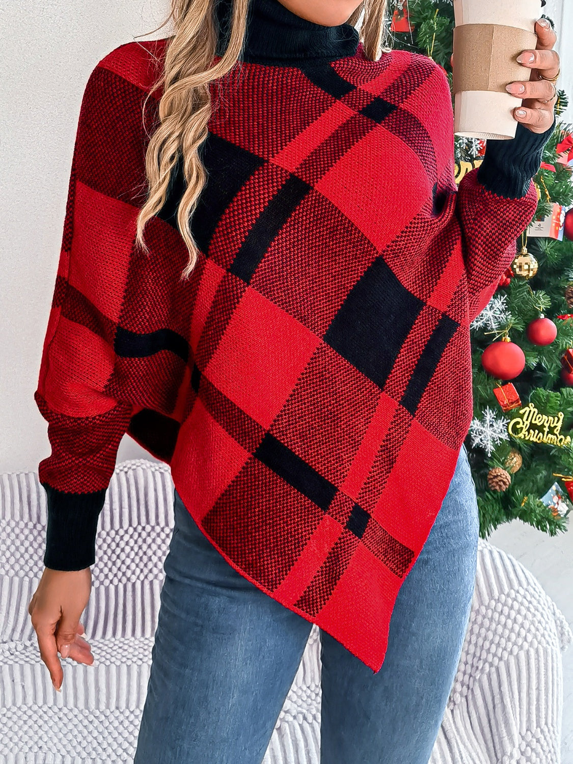 Plaid Turtleneck  Sweater